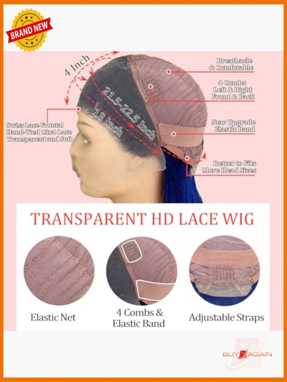 13x4 Straight Lace Front Wig Human Hair Glueless HD Transparent 180% Density 22